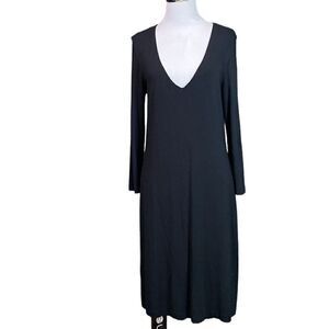 Tommy Bahama Black Jersey Dress 3/4 Sleeves LBD Vneck